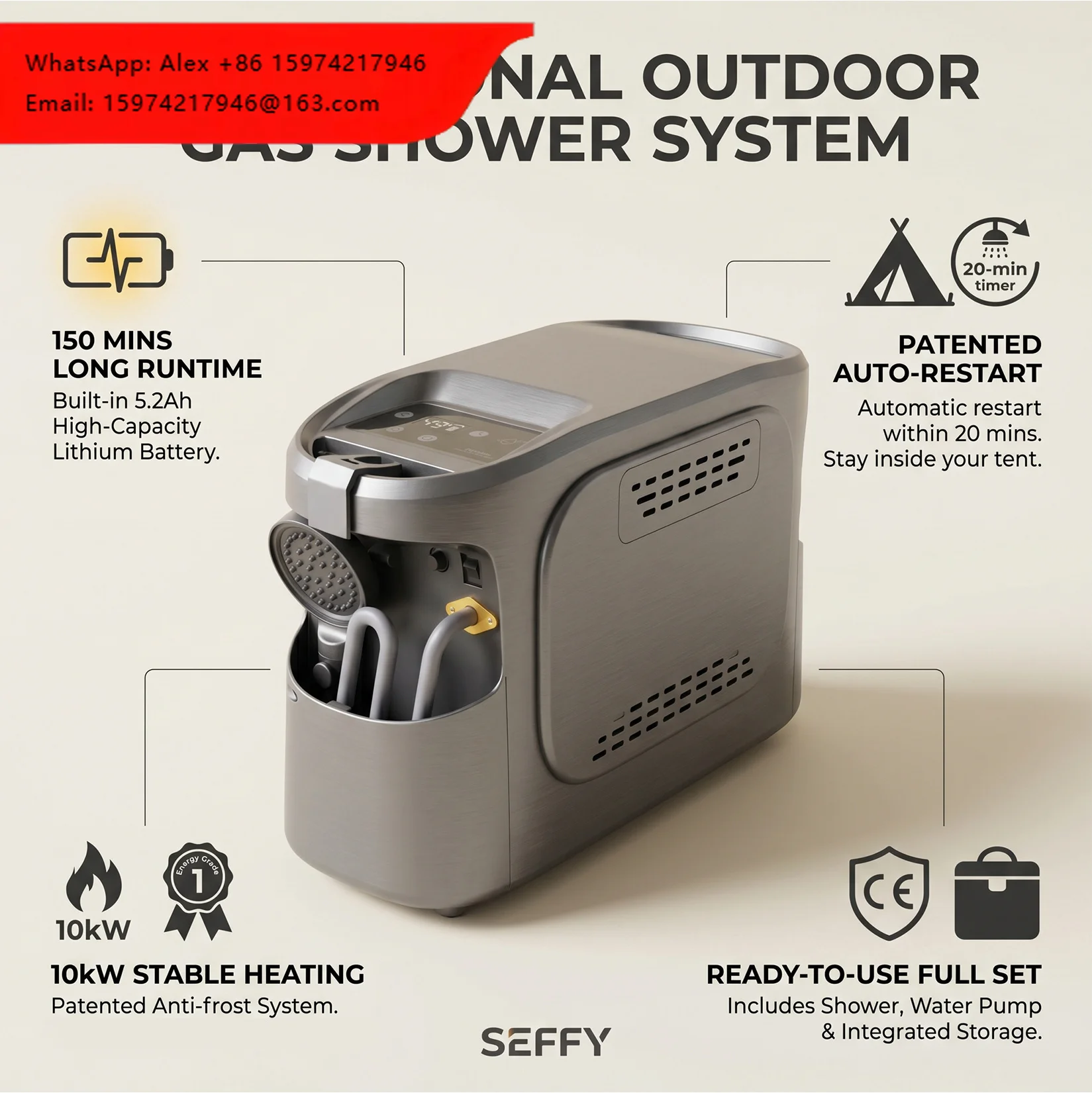 Portable Copper Propane Gas Water Heater For RV & Car Use Outdoor & Household Tankless Instant Hot Water Class Energy Efficiency