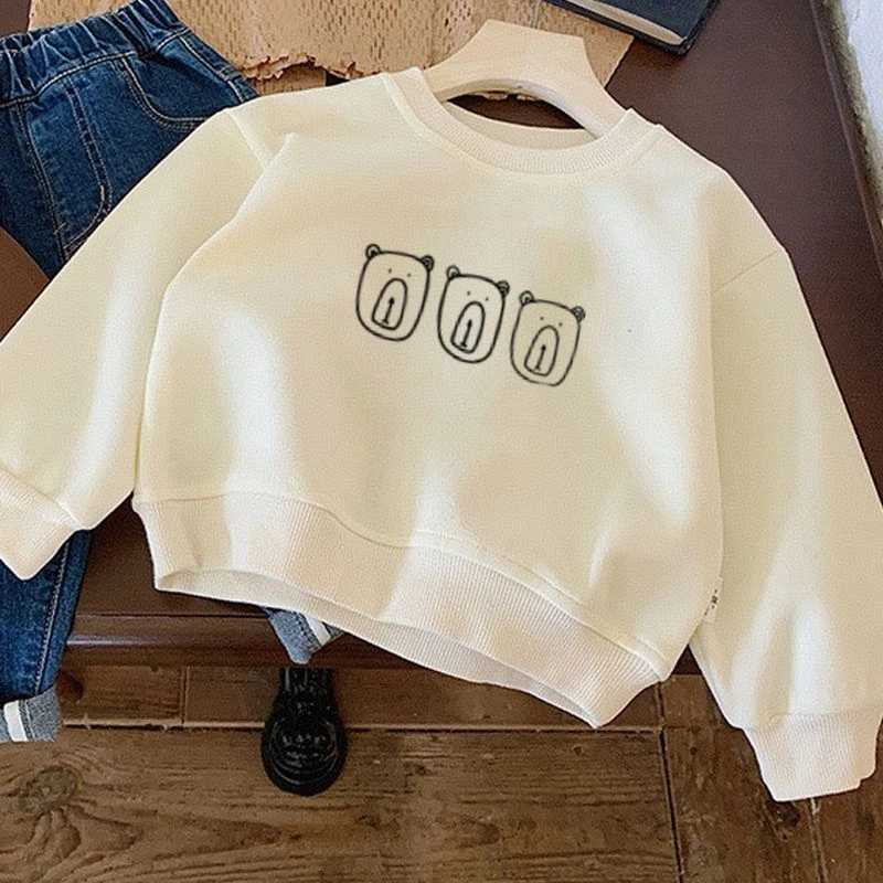 Korean Style Fashion Kids Autumn Hoodie Round Collar Pullover Tops Loose Casual Simple Sweatshirts For Children's Clothes 0-6age