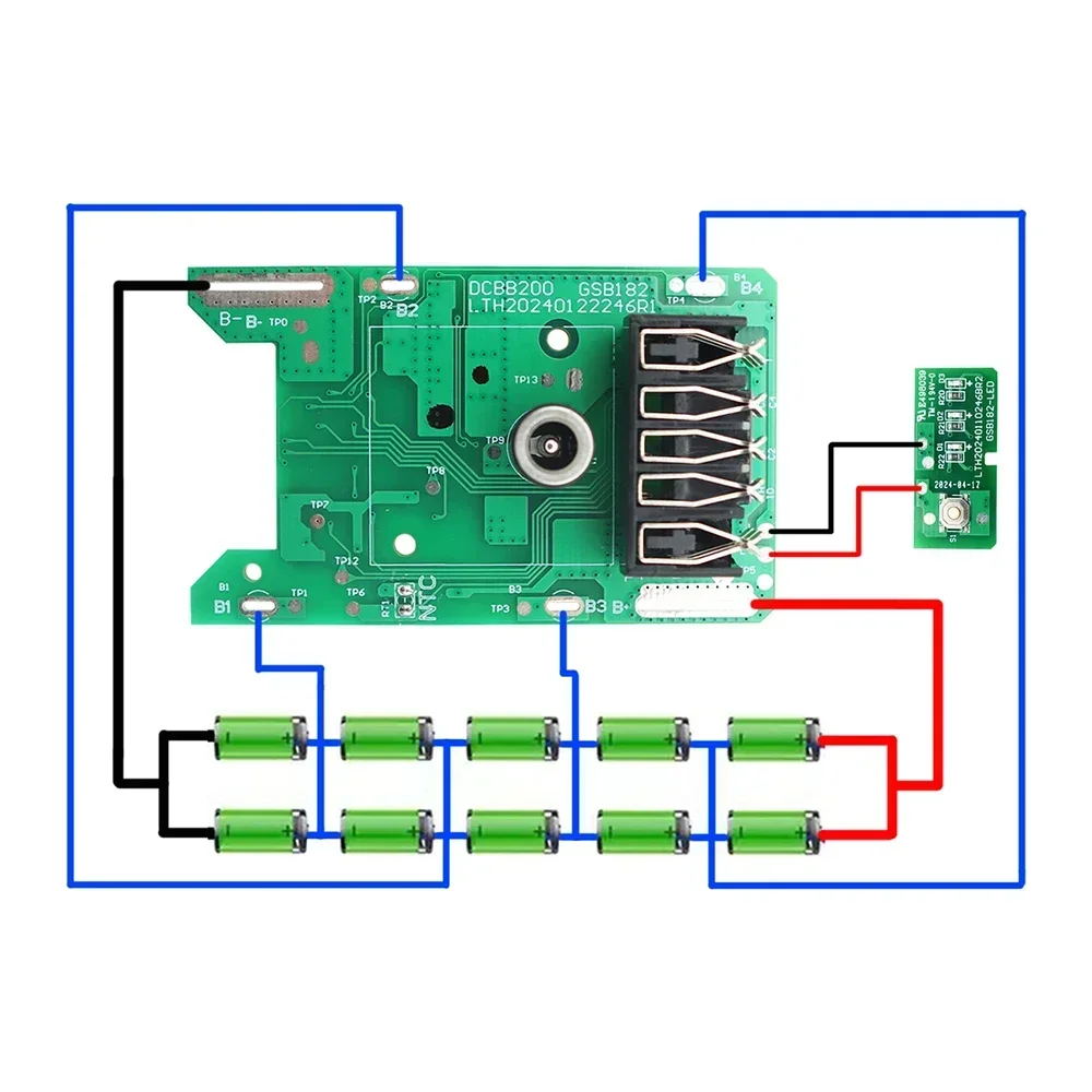 DCB200 Li-ion Battery Plastic Case Charging Protection Circuit Board PCB Box For DeWalt 18V 20V Lithium Battery Housing DC Input