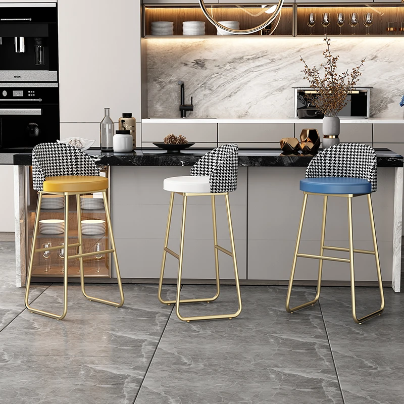 

Light luxury bar chairs Modern simple Home kitchen high stools INS fashion backrest Leather bar stools front desk Work stools