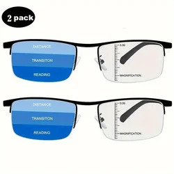 2pc Progressive Multifocal Computer Reading Glasses, Blue Light Blocking, Acrylic Lenses, PC Frame, Half Frame, Square Shape, wi