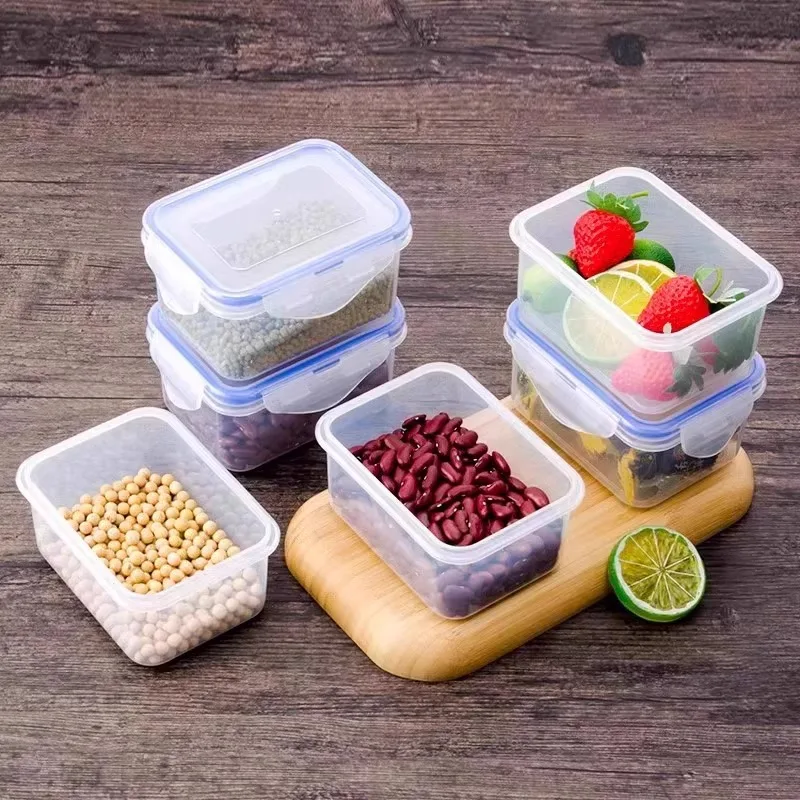 Sealed Rectangular Refrigerator Food Storage Box with Lid Plastic Crisper Microwave-heated Lunch Box with Lid
