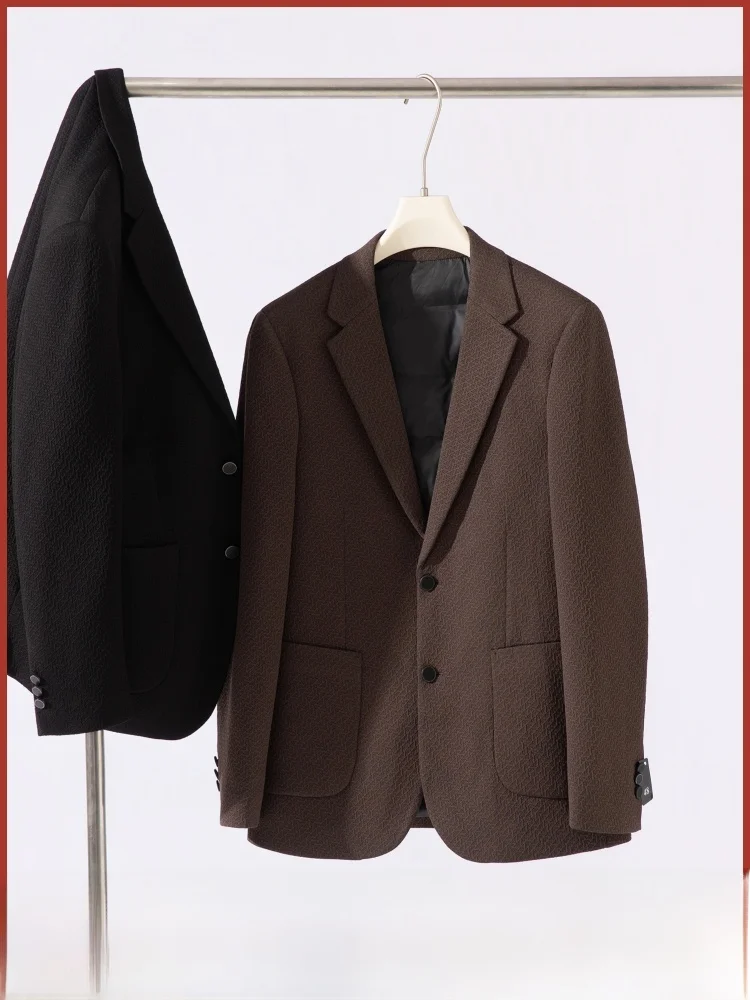 

Men's Casual Winter Busin Commute Warm Du down Jaet Coat Sli Polyester Fiber ell Button Closure Long Sve