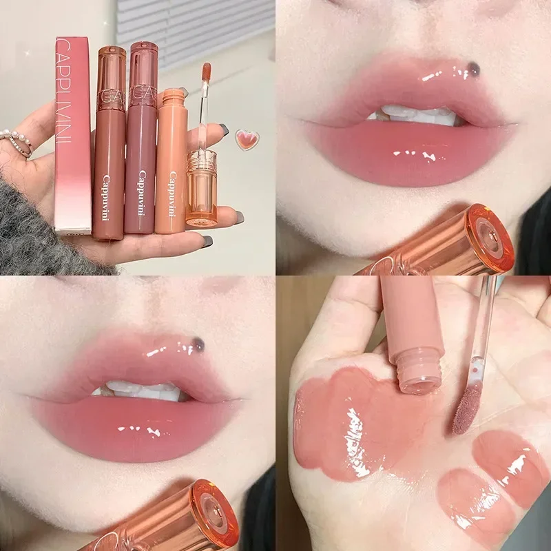 Waterproof Mirror Jelly Lip Glaze 6 Colors Water-light Lip Gloss Long Lasting Moisturising Glossy Red Lips Makeup Cosmetics