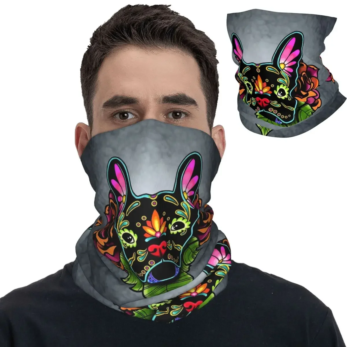 French Bulldog Skull Dog Bandana Neck Gaiter Printed Balaclavas Face Mask Scarf Headwear For Men Women Adult Winter