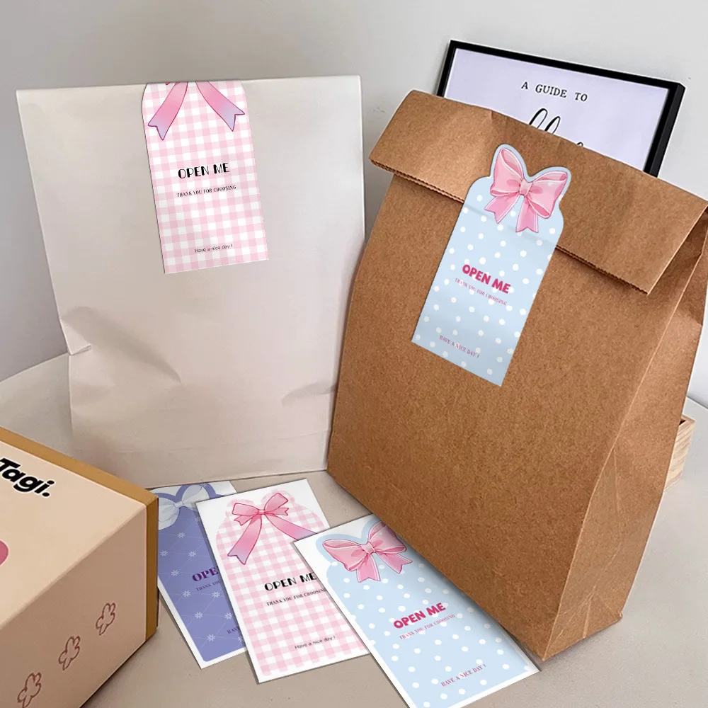 50 шт. розовые наклейки «open Me» «спасибо», милые наклейки с бантом, роза, подарочная коробка, декор, уплотнительные наклейки, упаковка, декоративные этикетки с печатью