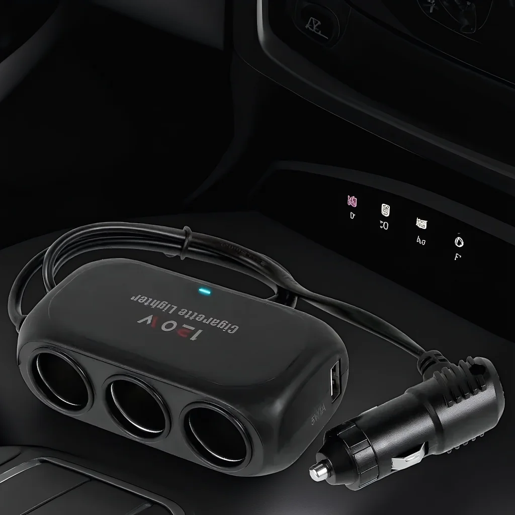 Triple Port 12V 24V Car Charger, Dual USB Fast Charging with LED Light for iPhone Android GPS Dash Cam