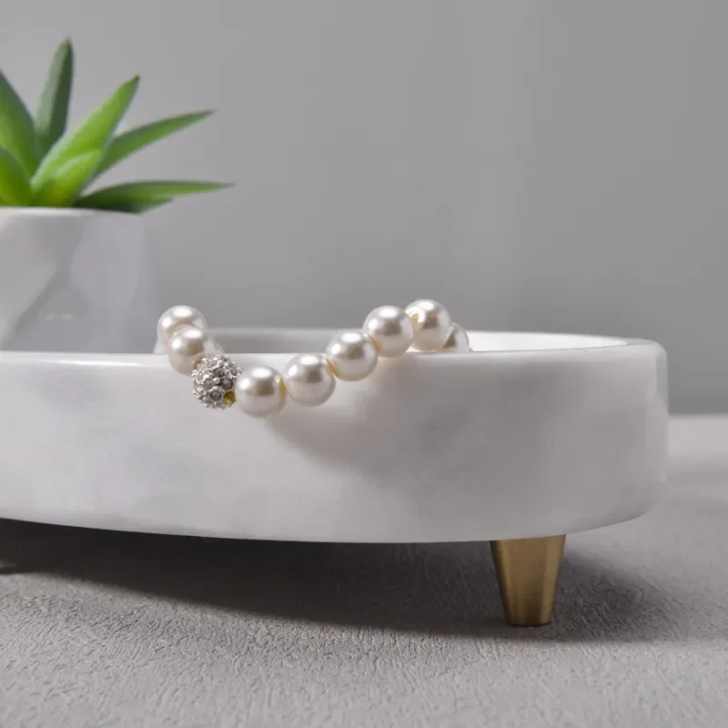 Natural Marble Decorative Tray Jewelry Storage Fruit Plate Vase Base Home Ornament Handicraft High End Sense