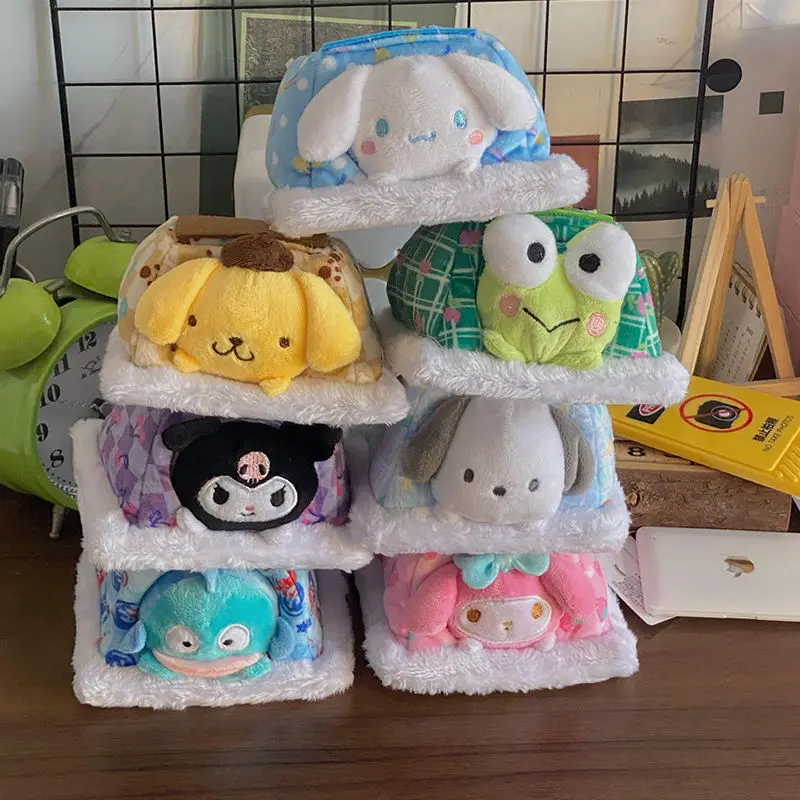 Sanrio Animation My Melody Pochacco Pompom Purin Cartoon Plush Toy Doll Ornaments Cute Pet Hamster Scene Tatami Cabin Quilt