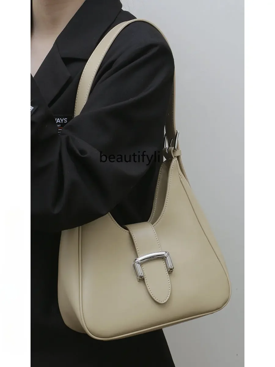 yj Underarm Bag Women's High-Grade Cowhide Bag Special-Interest Design Shoulder Messenger Bag