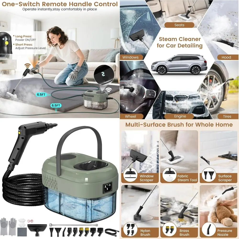 

Портативный пароочиститель мощностью 2500 Вт с 3-уровневым регулируемым паром и 21 аксессуарами для дома, автомобиля, пола, мебели, плитки и затирки C.