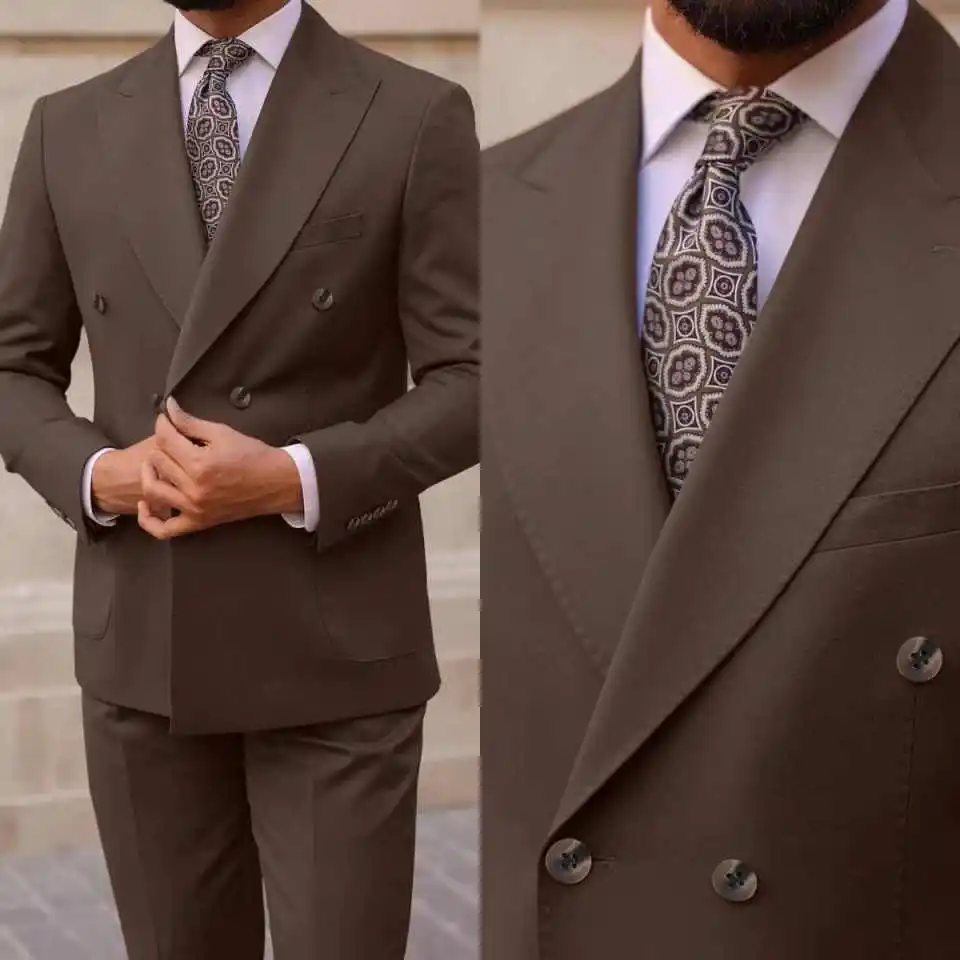 

Classic Men Suits Slim Fit 2 Pieces Jacket Pants Peaked Lapel Double Breasted Formal Occasion Party Costumes Homme Customized