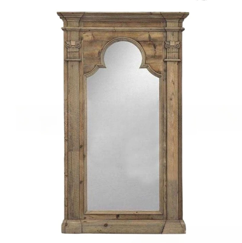 

American solid wood full-length mirror clothing store, floor mirror slimming mirror log carving, retro old full-body floor