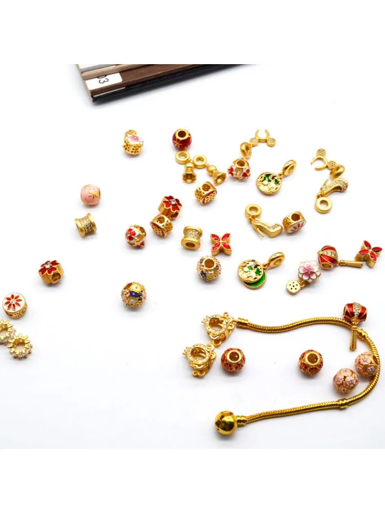 2025 Shajin Color Preservation Collection Beads Large Hole Gold Beads Loose Beads DIY Bracelet Simple