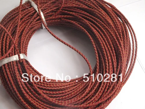 Charm !! 3mm 100 meter BRICK-RED real round leather jewerly cord