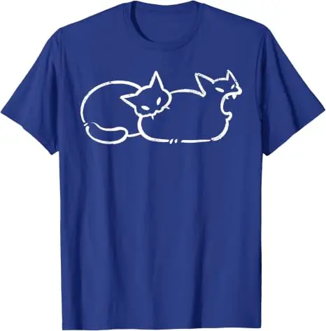 Einfach chillen: Zweiköpfige Katze, gruseliges Line-Art-Grafik-T-Shirt, Halloween-Kostüm, Y2k-Zeichnung, Katzen-Grafik-Bekleidung, neuartiges T-Shirt-Oberteil – Detail 14