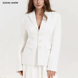 2024 autunno monopetto bottoni Slim vita Blazer fidanzato Retro donne Pad spalla manica intera vestito femminile cappotto