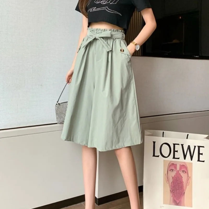 Wide Leg Shorts Women Korean Fashion Stylish High Waist Button Pockets Baggy Simple All-match Casual College Streetwear Summer