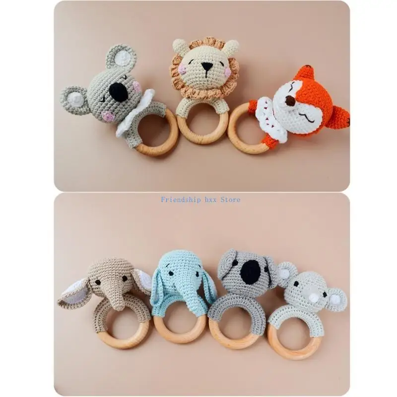 

F1CB Baby Rattles Toy Newborns Rattles Crochet Rattles Wooden Teether Crochet Teether