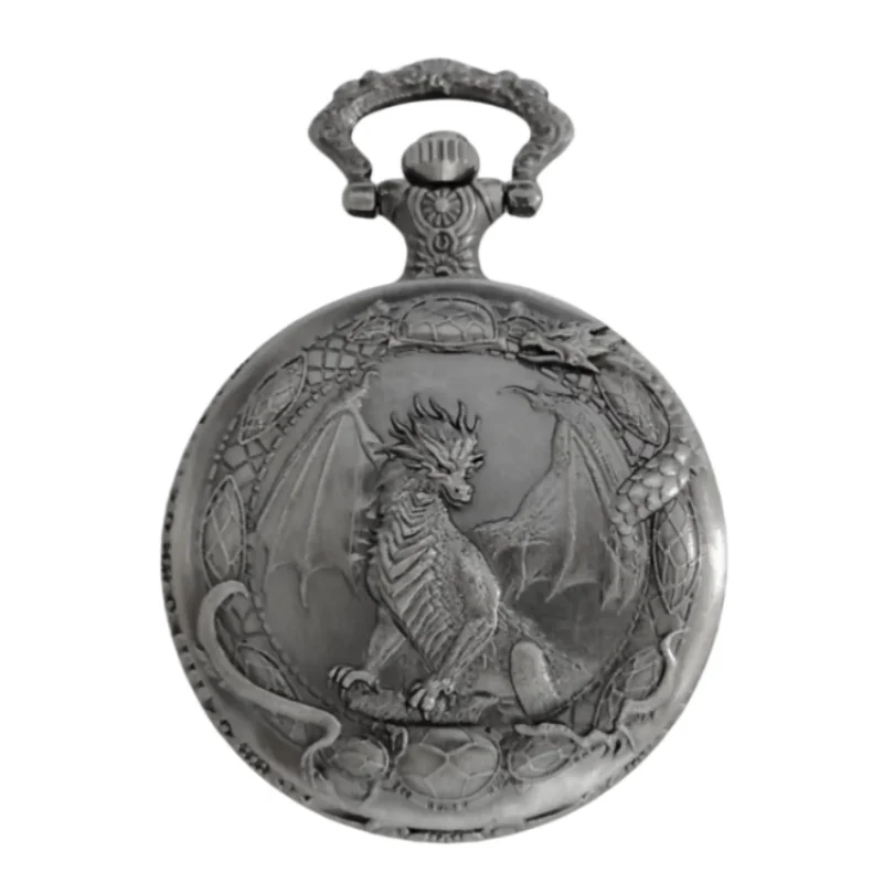 Vintage Steampunk hübsche, mit Drachen geschnitzte Quarz-Taschenuhr, Halskette, Anhänger, Uhrkette, Geschenke für Männer und Frauen – Detail 6