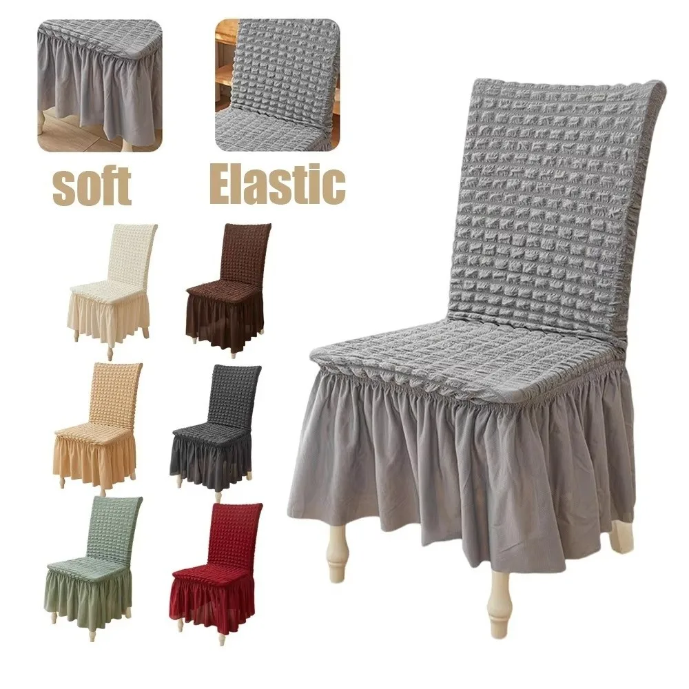 Seersucker Stretch Puff Chair Cover Elasticity Long Skirt Spandex Stretch Cover Removable Universal Chair Slipcover Home Use