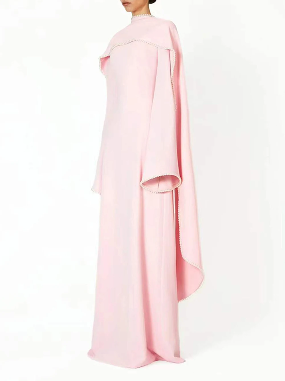 Modphy Evening Dresses Long Sleeves O Neck Slim Maxi 2026 Women Dinner Party Gowns With Shawl Pearls Elegant Wedding Robes Lady