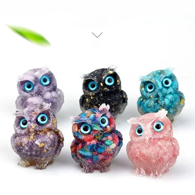 Creative Crystal Stone Gravel Owl Animal Crafts Hand Made Small Figurines DIY Resin Table Decor Home Collect Gifts Decoration