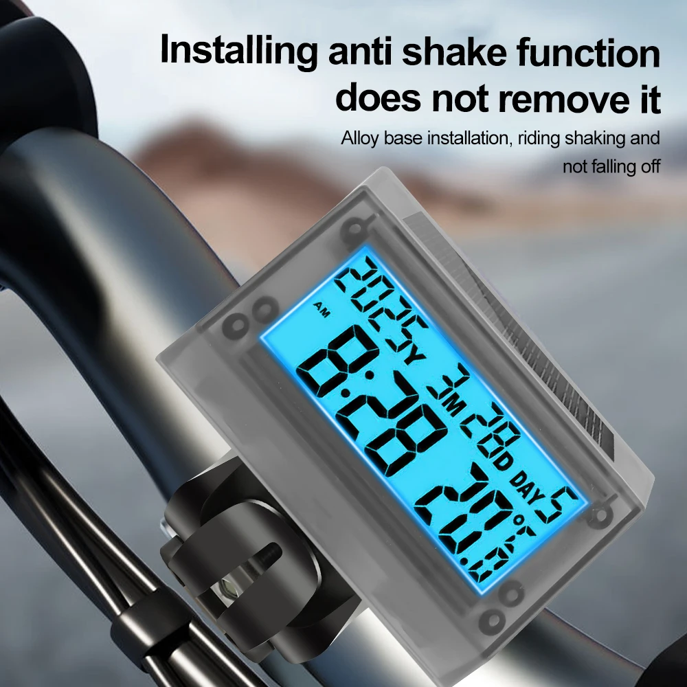 ساعة دراجة نارية عالمية تعمل بالطاقة الشمسية، درجة حرارة إلكترونية متعددة الوظائف مع عرض إضاءة خلفية، ملحقات موتو مقاومة للماء #4