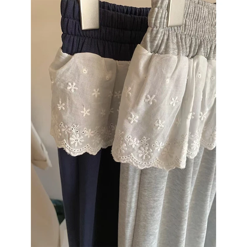 Streetwear Breite Bein Hosen Frauen Y2K Harajuku Spitze Patchwork Jogginghose Mode Baggy Jogger Sommer Koreanische Casual Hosen Neue