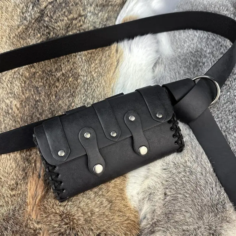 

39BD комплект ремня с двойной застежкой в ​​средневековом стиле со съемной поясной сумкой, аксессуар для косплея, пояс из кожи