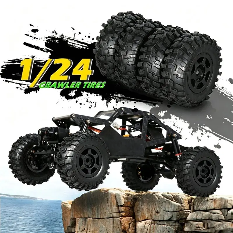 WOWFU-For 1:24 Car Axial SCX24 AX24 Compatible 4PCS 1.0 Inch Beadlock Wheels And Tires 1.0