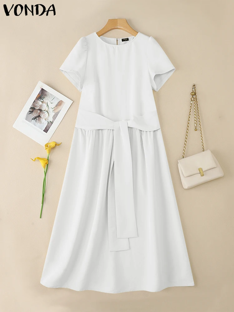 Plus Size 5XL VONDA Elegant Maxi Dress Women Summer Long Sundress 2025 Bandage Casual Solid Color Party Holiday Vestido Overszie
