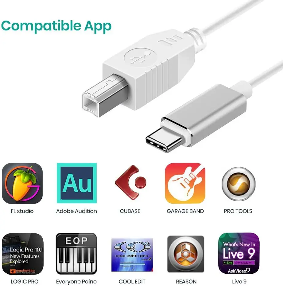 USB C to USB 2.0 Cable 5FT Type C to USB Cable to Midi Controller Keyboard Audio Interface Electronic Music Instrument