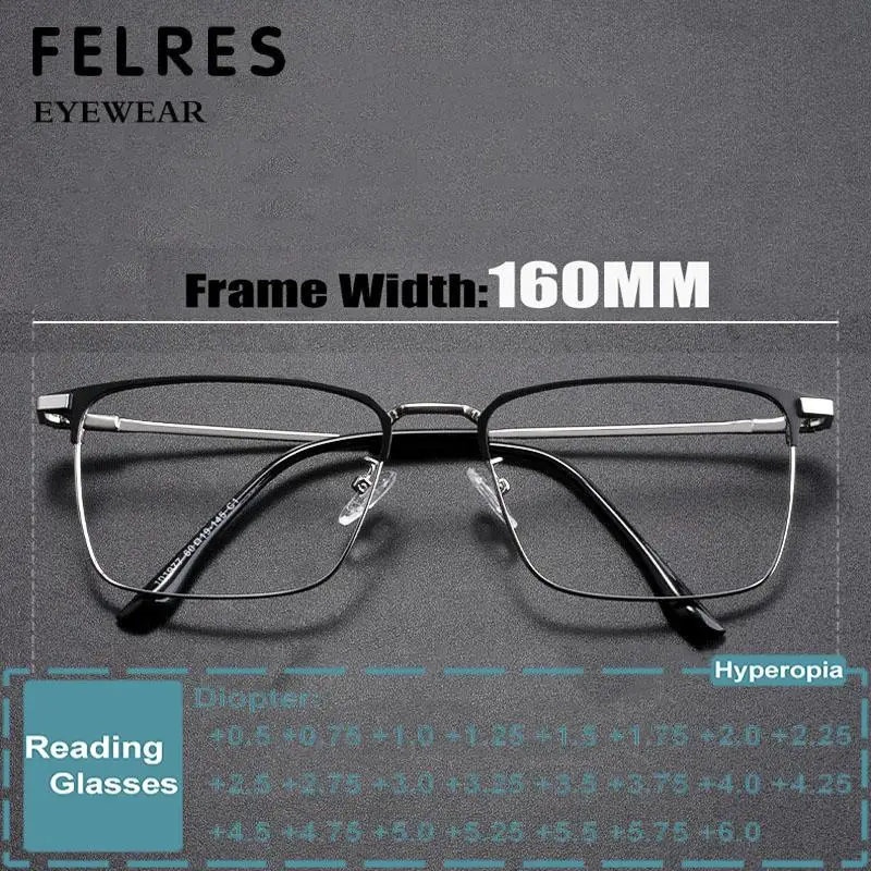 Big Size 160mm Square Anti Blue Light Reading Glasses Men Alloy Prescription Optical Presbyopic Eyeglasses For Big Head Readers