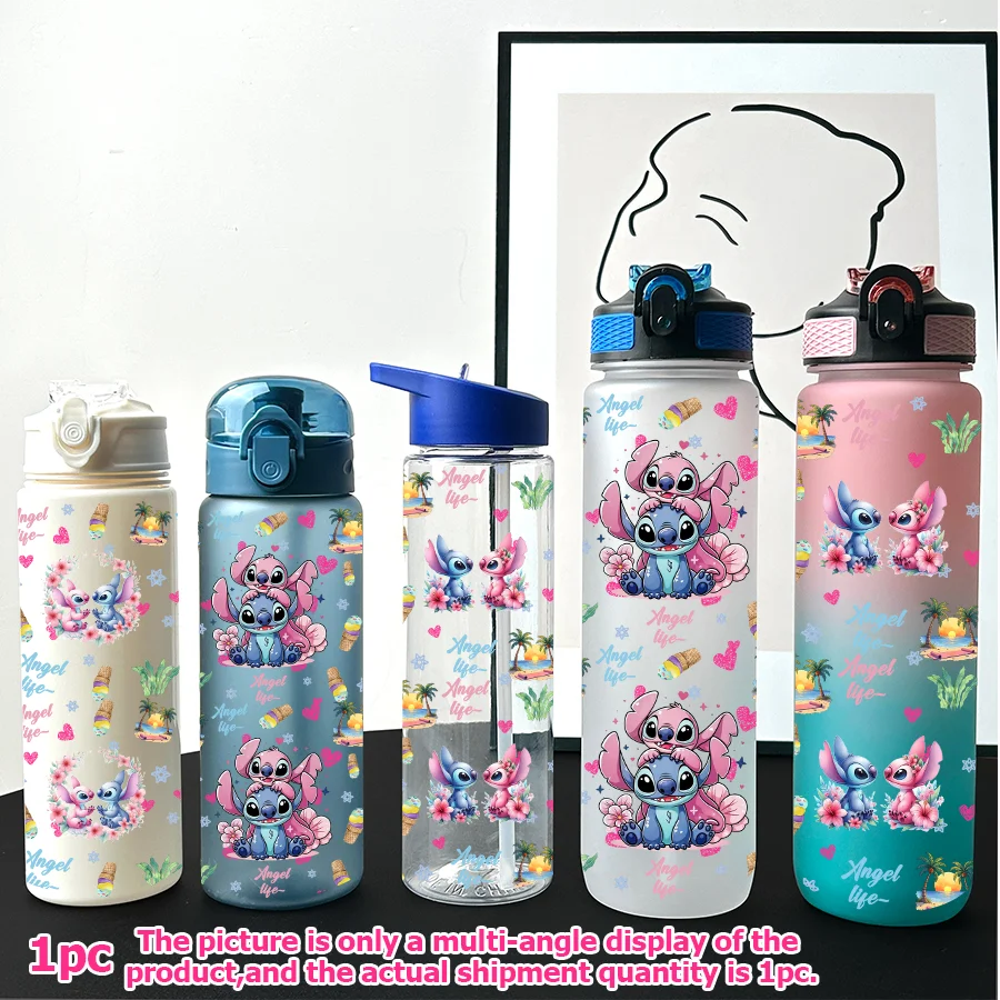 

1Pc Disney Stitch Flower Printed 23-32oz Multi-plastic Water Bottle Portable Sports Water Cup Birthday Gift