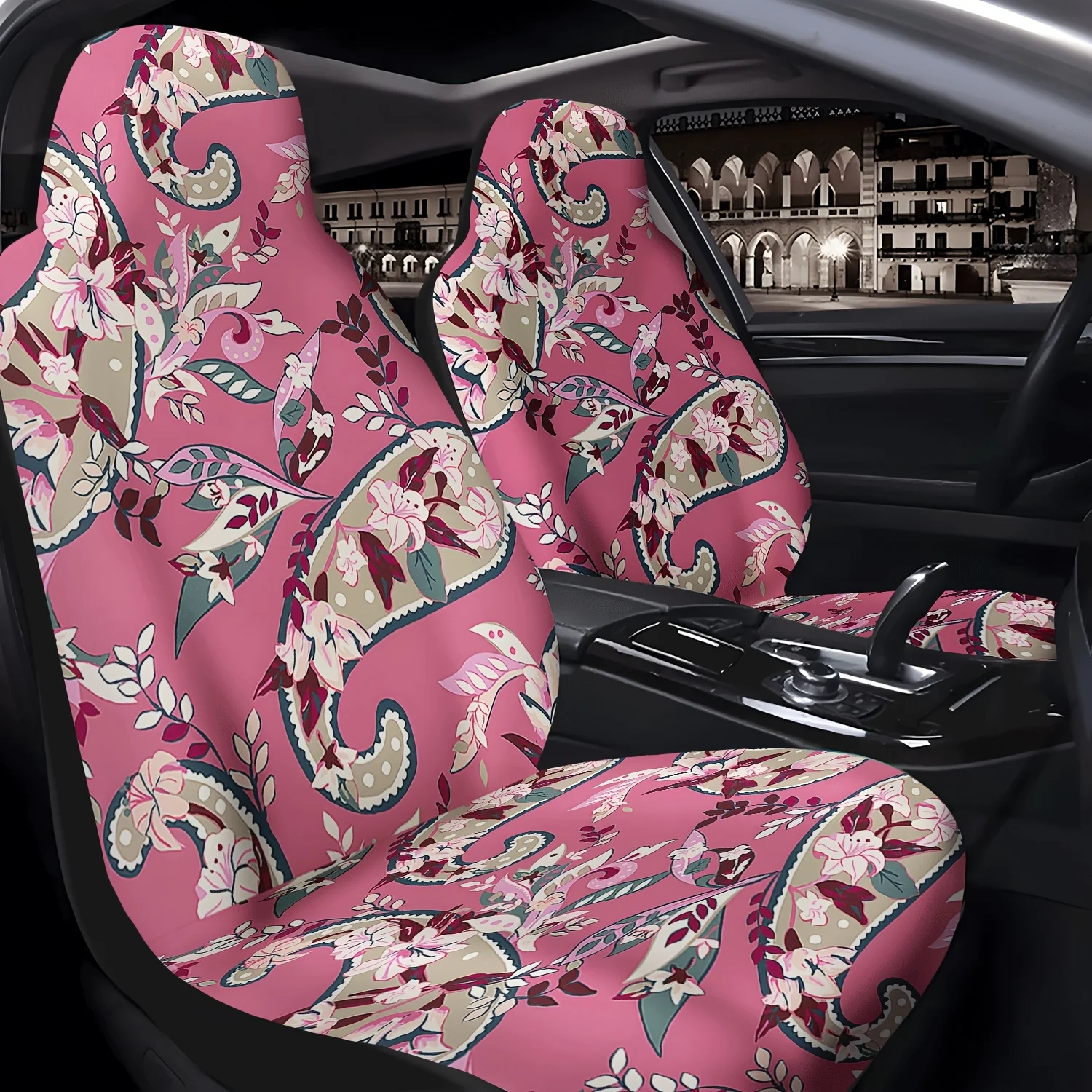 2pcs Paisley Floral Pattern Car Seat Covers, Cute Car Interior Seat Accessories, Front Seat Protector For Cars, Trucks, Vans, SU