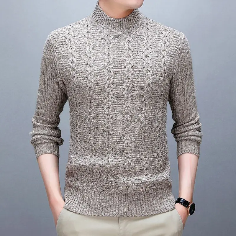 2023 New Autumn and Winter Simple and Stylish Half High Neck Knitted Jacquard Slim Fit Casual Warm and Thick Underlay Sweater