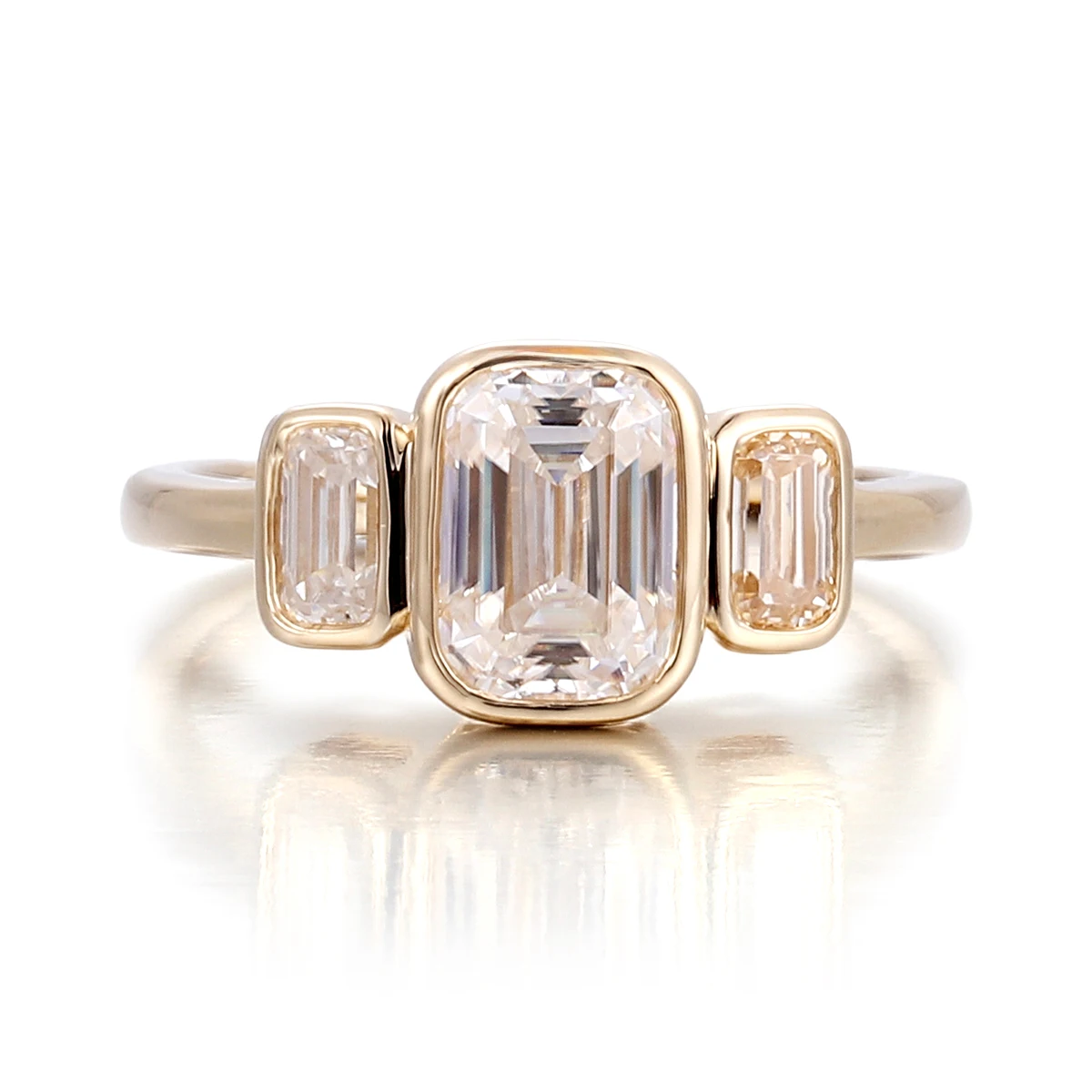 Provence Jewelry 14K Yellow Gold moissanite Ring Emerald cut For Women Romantic Engagment Wedding Anniversary Birthday Gift