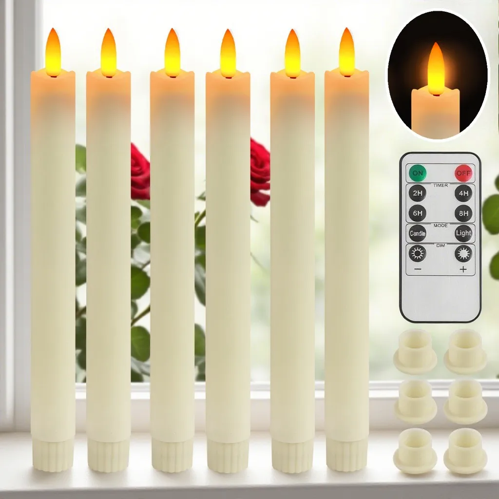 

6 шт. беспламенные конические светодиодные свечи с дистанционным таймером 3D-фитильные оконные свечи мерцающие электронные долговечные подсвечники