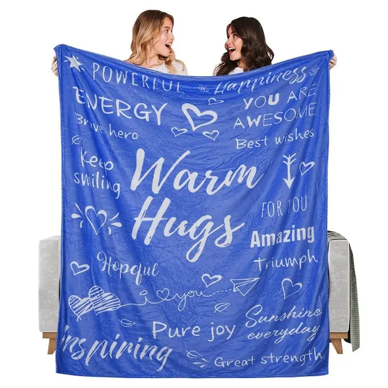 Flannel Blanket Super Plush Blanket Blue Blanket With Warm Words Inspirational Gifts For Women Friend Perfect For Cuddle Season