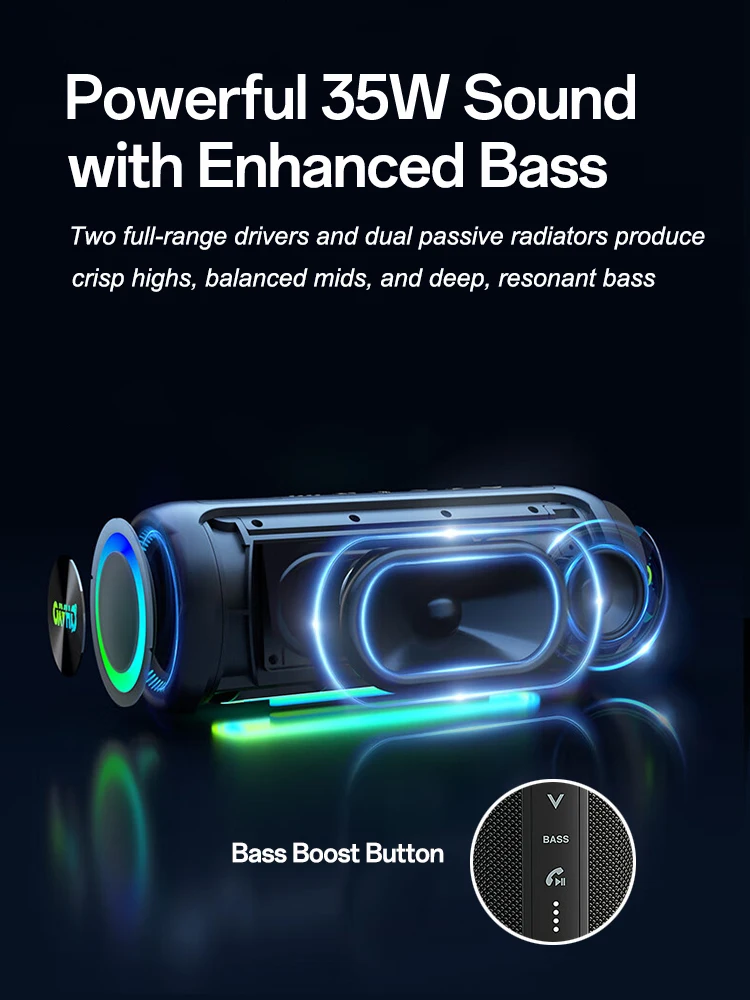 Ohayo-Haut-parleur Bluetooth portable étanche, pilote 35W, son injuste résistant à 360, basses scintillantes, TWS, étanche IPX7