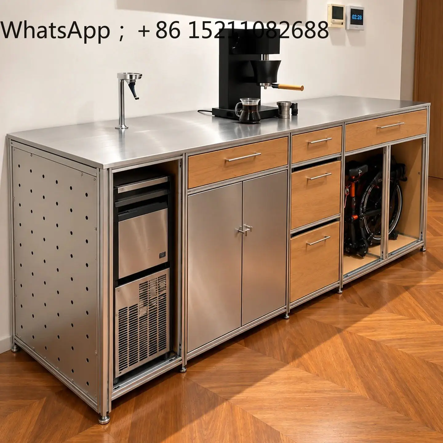 LLY stainless steel countertop dining side cabinet aluminum living room coffee equipment storage high cabinet with drawer