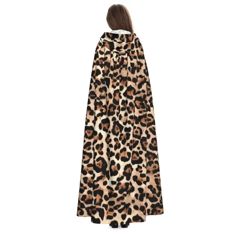 Leopard Print Hooded Cloak Unisex Polyester Hood Cloak Witch Cape Costume Accessory