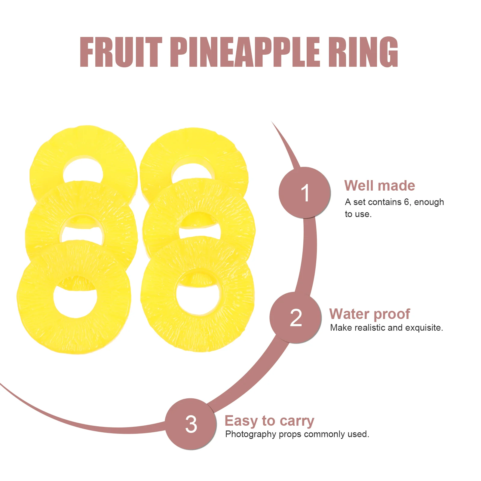 6 Pcs Simulation Pineapple Ring Fruits Plastic Slices Fake Models Photography Props Artificial