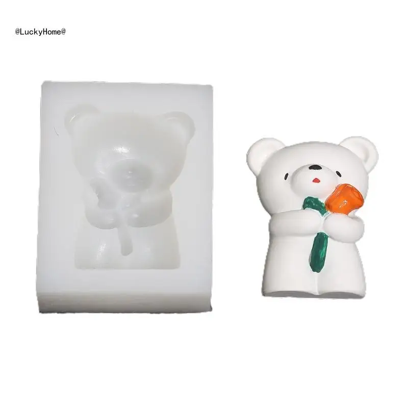 3-dimensional Bear Plaster Mould Bear Take Flower Soap Mould DIY Chocolate Mold 11UA