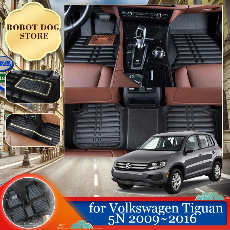 Car Leather Floor Mat for Volkswagen VW Tiguan 5N 2009~2016 2010 2011 2012 Foot Interior Liner Tray Carpet Pad Custom Accessorie