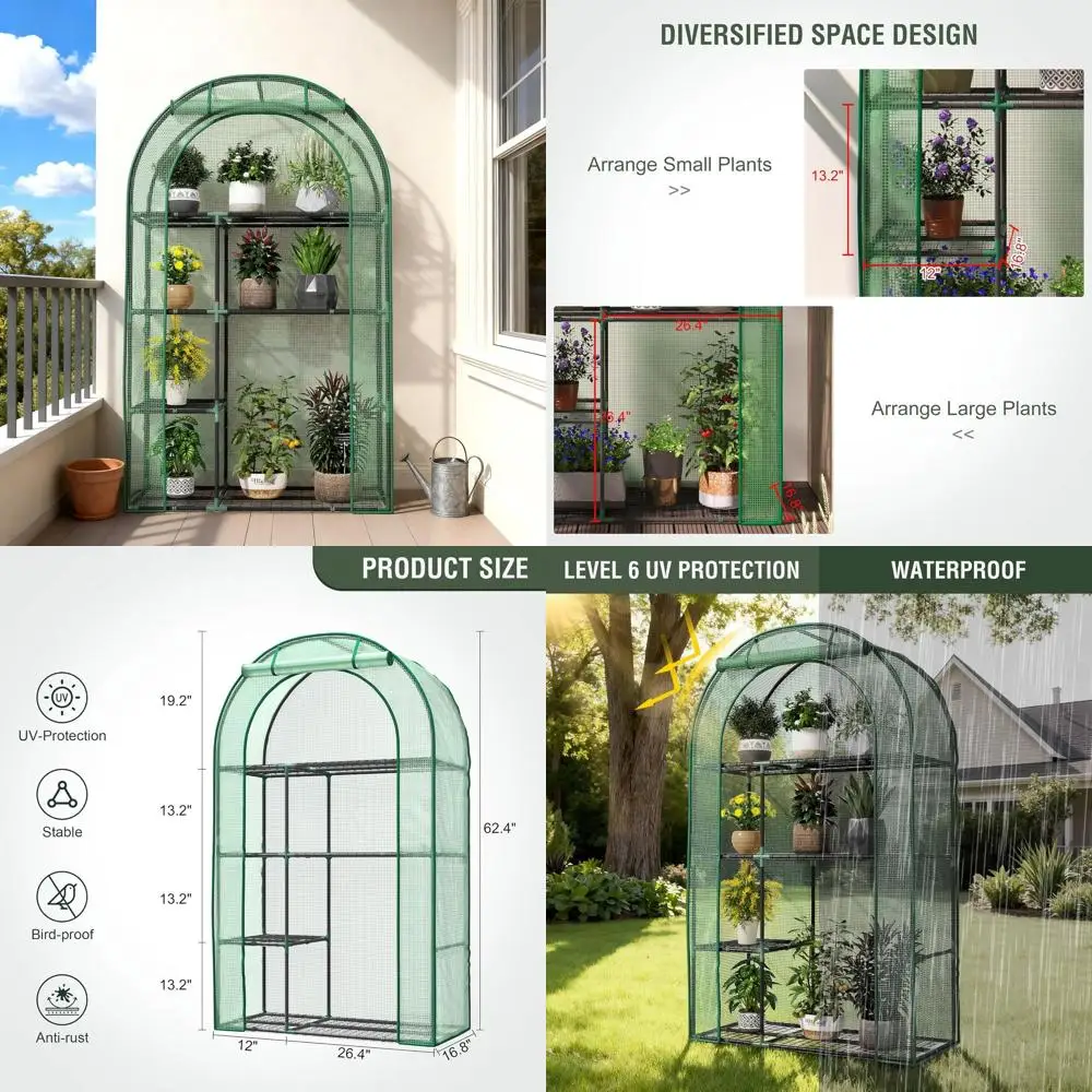 

Компактная 4-ярусная переносная теплица, 38x17x62 см, для домашнего садоводства, с покрытием из полиэтилена