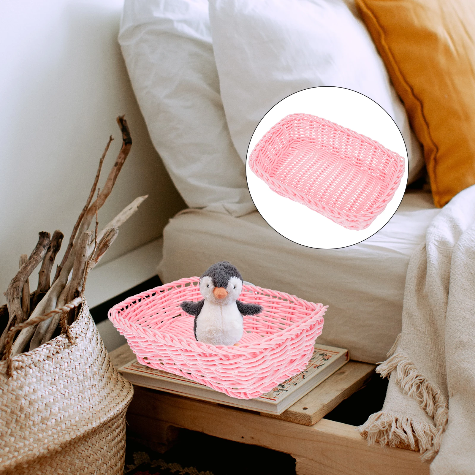 

1pc Macaron Color Woven Storage Basket Desktop Organizer Natural Decoration Multi-Function Clutter Holder Home Kitchen Bedroom