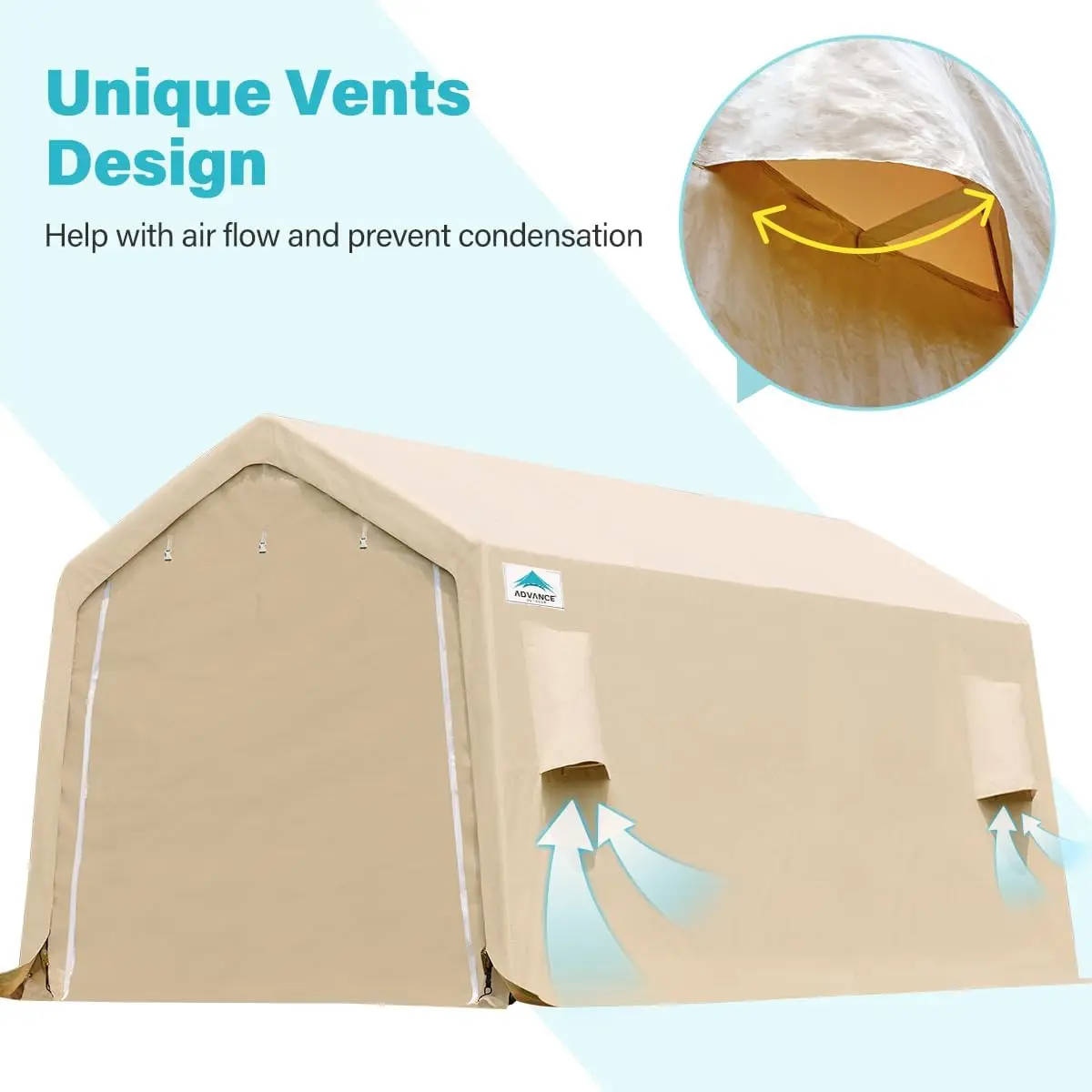 10X20ft Carport Heavy Duty Outdoor Patio Anti-Snow Portable Canopy Storage Shelter Shed with 2 Rolled up Zipper Doors Beige