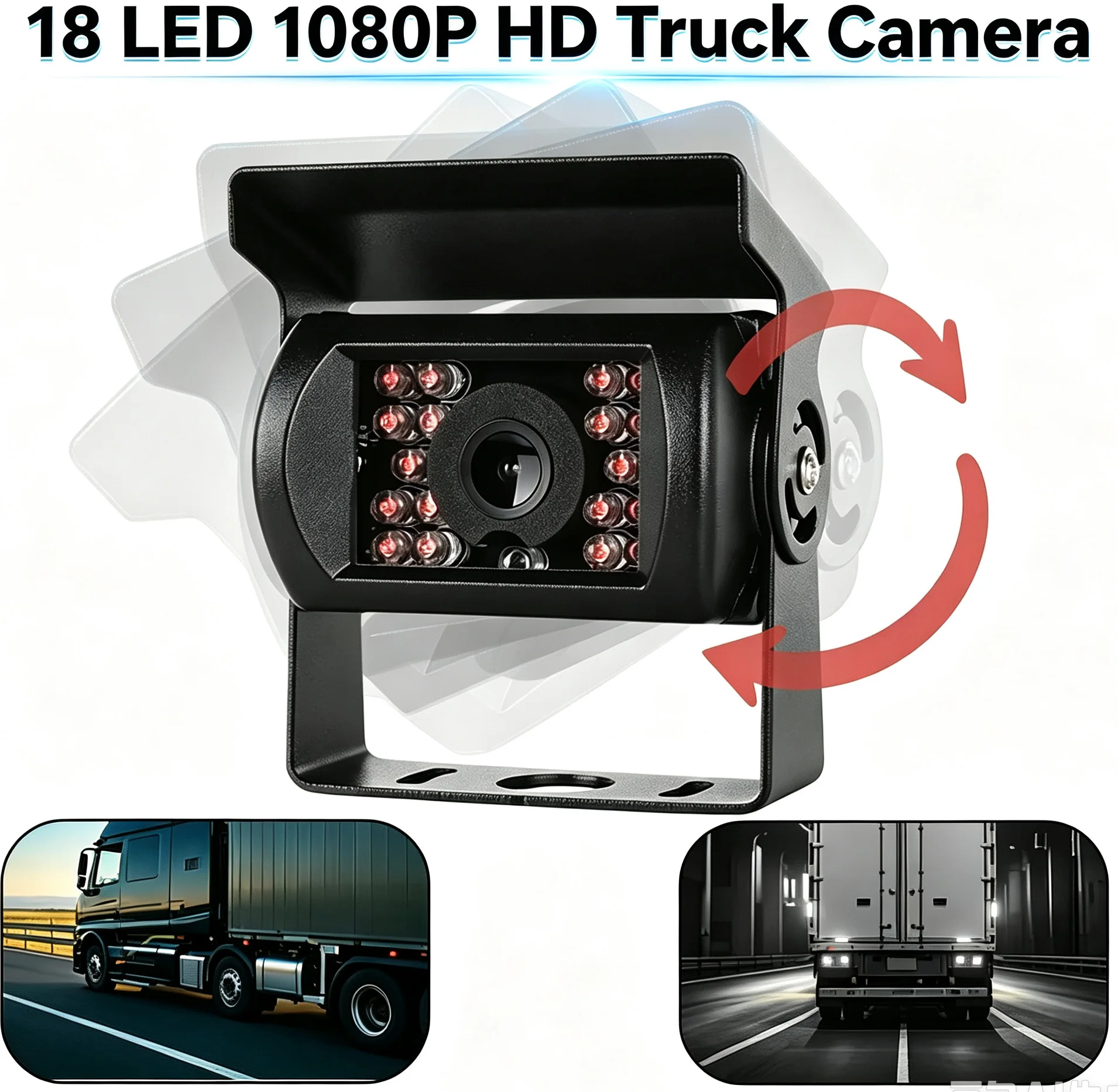 2026 NEW HD Easy To Install Car Backup Reverse Camera 18 LED 1080P Rear View Monitor for Bus Truck RV Trailer Pickups RV Lorry